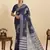 navy blue art silk printed saree with blouse