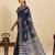 navy blue art silk printed saree with blouse
