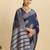 navy blue art silk printed saree with blouse