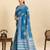 blue art silk printed saree with blouse