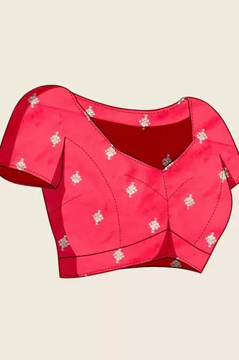red silk blend printed saree with blouse