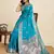 teal silk blend printed saree with blouse