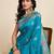 teal silk blend printed saree with blouse