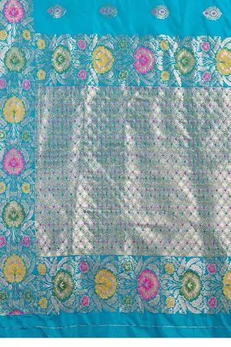 teal silk blend printed saree with blouse