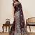 brown silk blend printed saree with blouse