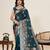 green silk blend printed saree with blouse