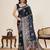 navy blue silk blend printed saree with blouse