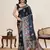 navy blue silk blend printed saree with blouse
