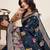navy blue silk blend printed saree with blouse
