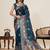 teal silk blend printed saree with blouse