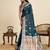 blue satin printed saree with blouse