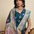 blue satin printed saree with blouse