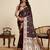 brown satin printed saree with blouse