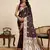 brown satin printed saree with blouse