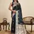 teal satin printed saree with blouse