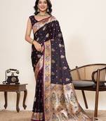 wine satin printed saree with blouse