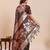 brown silk blend printed saree with blouse