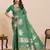 green silk blend printed saree with blouse