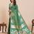 green silk blend printed saree with blouse