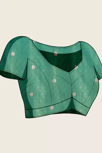 green silk blend printed saree with blouse