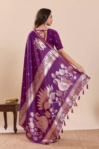 purple silk blend printed saree with blouse