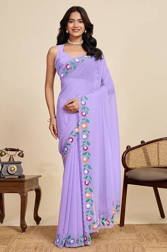 lavender georgette printed saree with blouse
