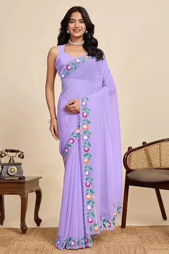 lavender georgette printed saree with blouse