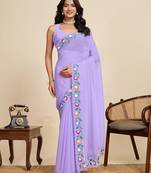 lavender georgette printed saree with blouse