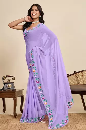 lavender georgette printed saree with blouse