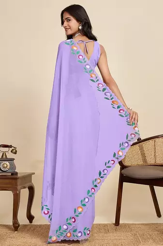 lavender georgette printed saree with blouse