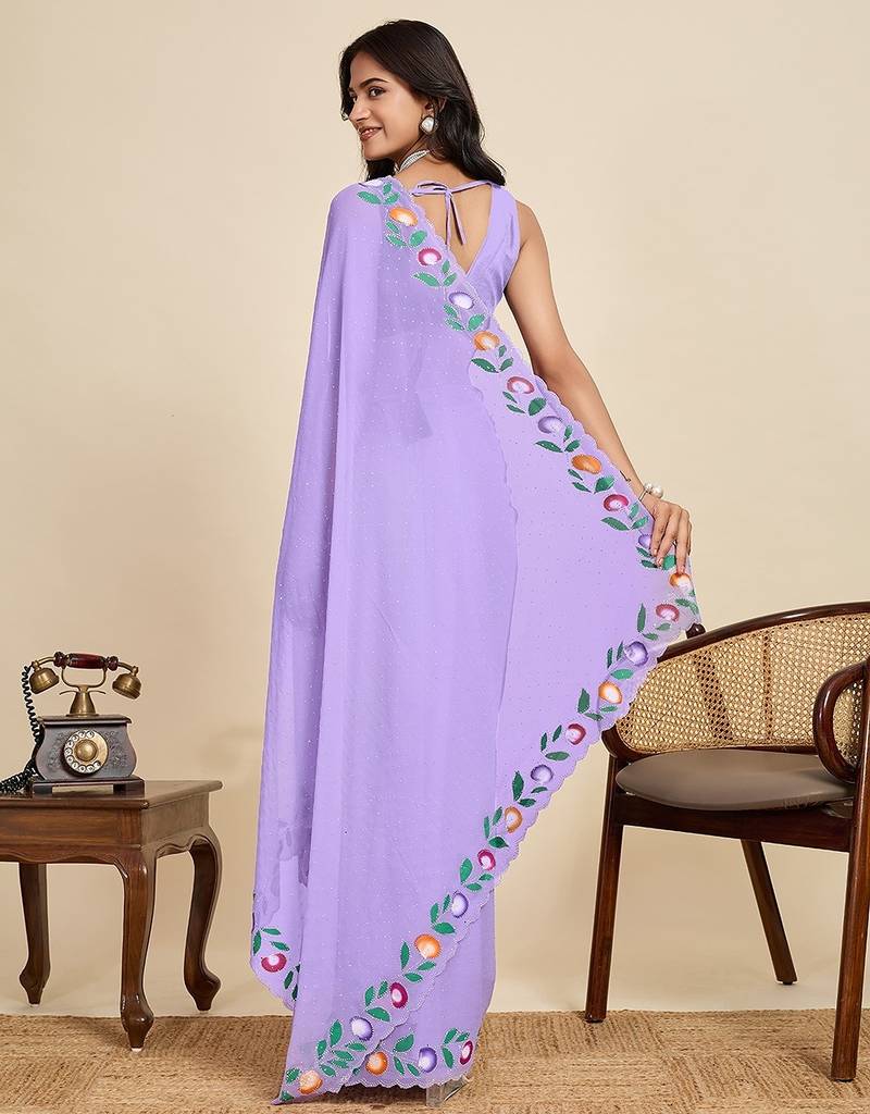 lavender georgette printed saree with blouse