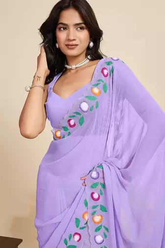 lavender georgette printed saree with blouse