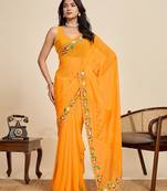 yellow georgette printed saree with blouse