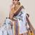 white linen printed saree with blouse