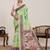 parrot green linen printed saree with blouse