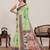parrot green linen printed saree with blouse