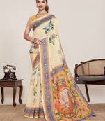 yellow linen printed saree with blouse