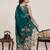 green linen printed saree with blouse