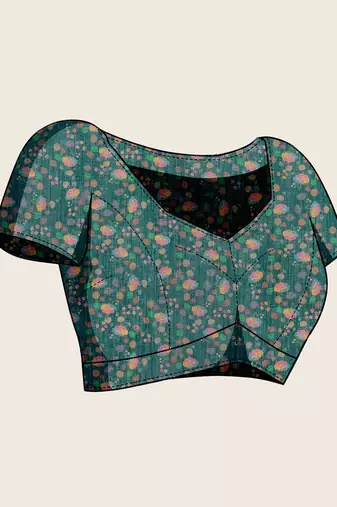 green linen printed saree with blouse