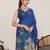 royal blue linen printed saree with blouse