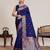 navy blue silk blend printed saree with blouse