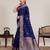 navy blue silk blend printed saree with blouse