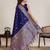 navy blue silk blend printed saree with blouse