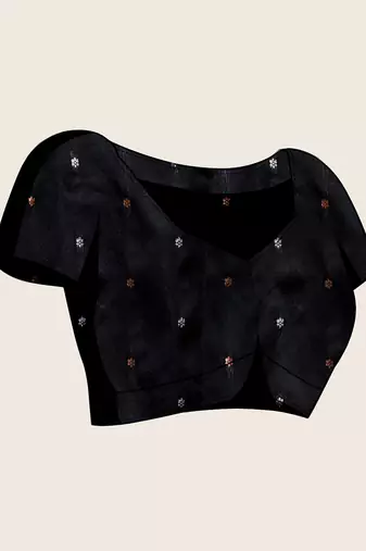 black silk blend printed saree with blouse