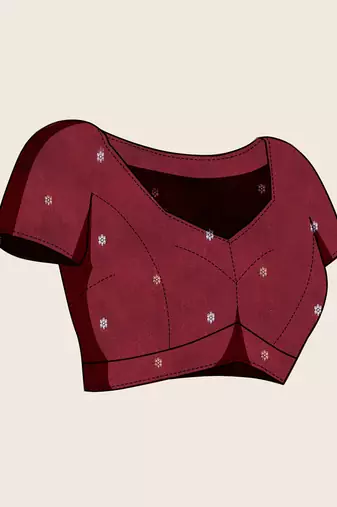 maroon silk blend printed saree with blouse