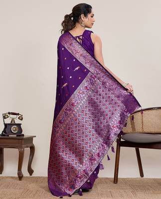 purple silk blend printed saree with blouse 3