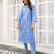 Blue floral embroidered pure cotton kurta set with dupatta