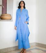 Blue embroidered linen kurta set