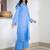Blue embroidered linen kurta set