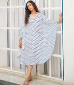 Blue white floral embroidered pure cotton shirt kaftan